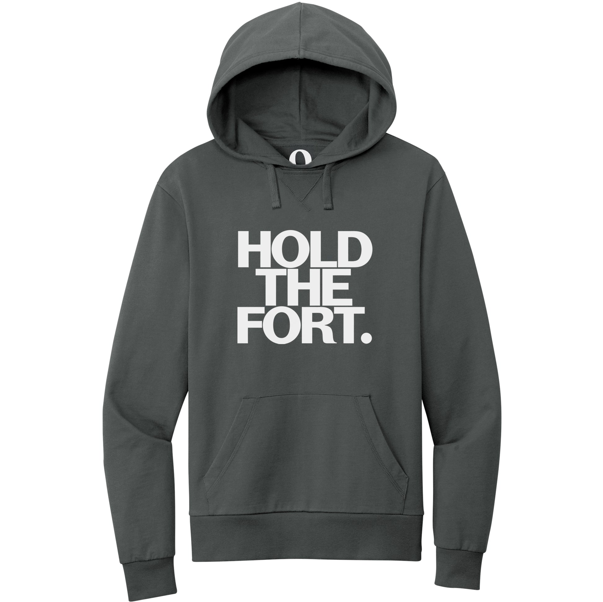 "Hold the Fort." Quorum Pullover Hoodie editorial print in Terrain Grey