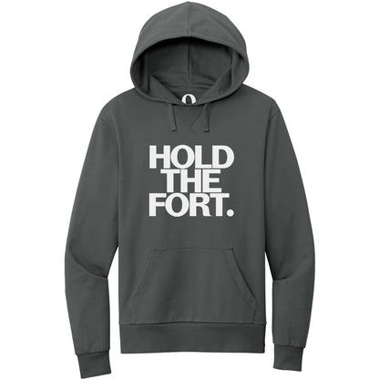 "Hold the Fort." Quorum Pullover Hoodie editorial print in Terrain Grey
