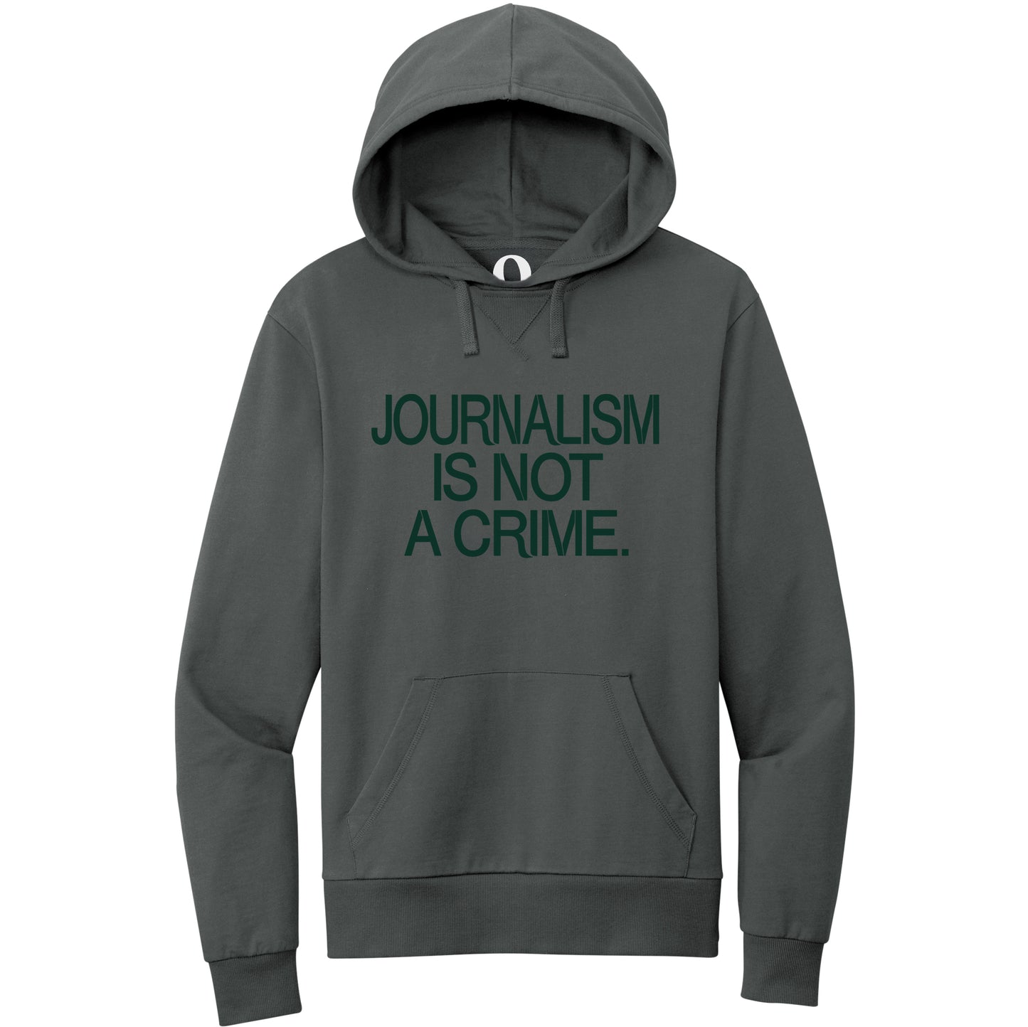 "Journalism is not a crime." Quorum Pullover Hoodie front print in Terrain Grey