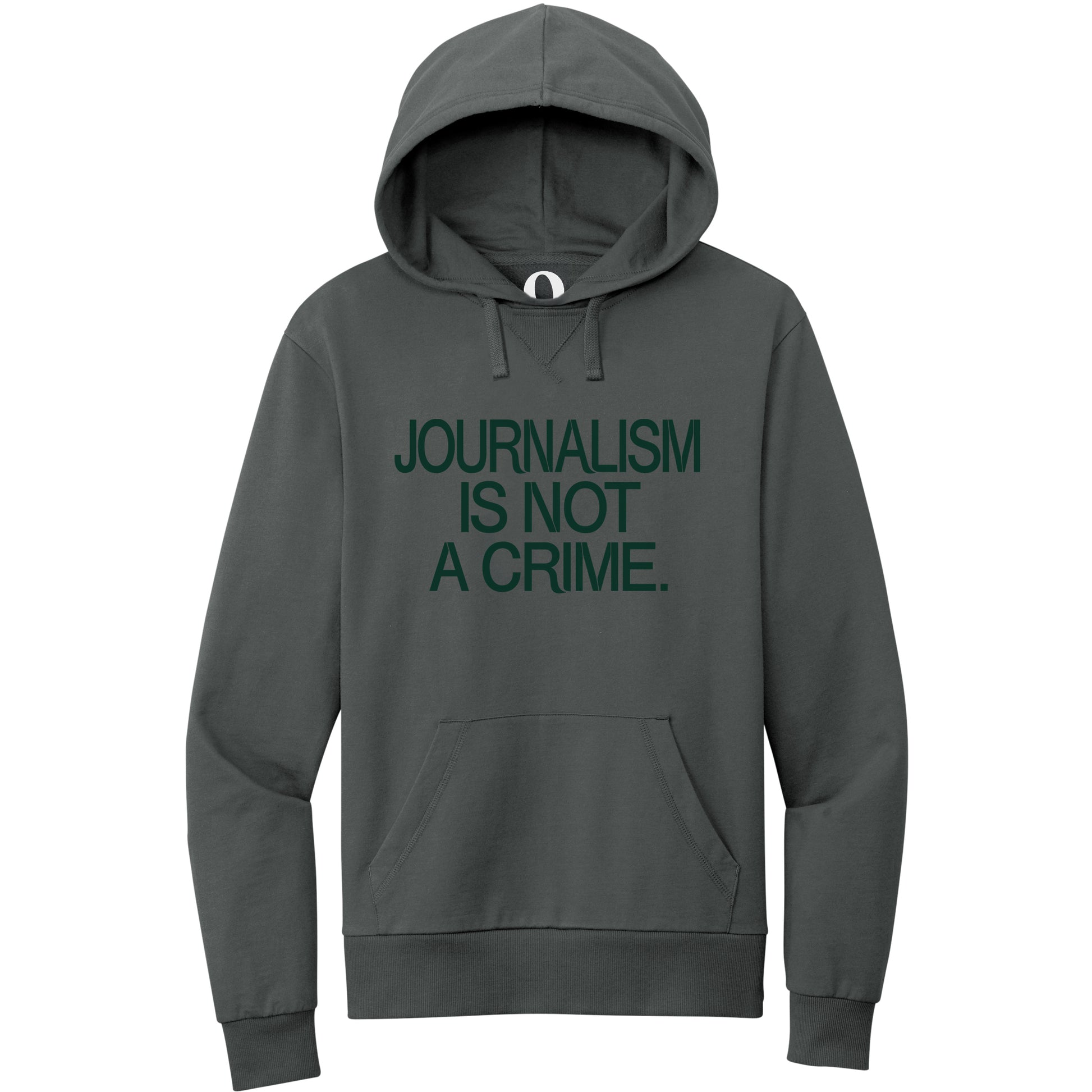 "Journalism is not a crime." Quorum Pullover Hoodie front print in Terrain Grey