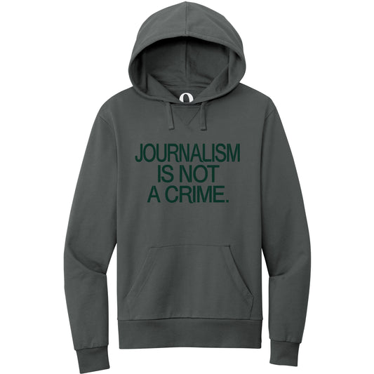 "Journalism is not a crime." Quorum Pullover Hoodie front print in Terrain Grey