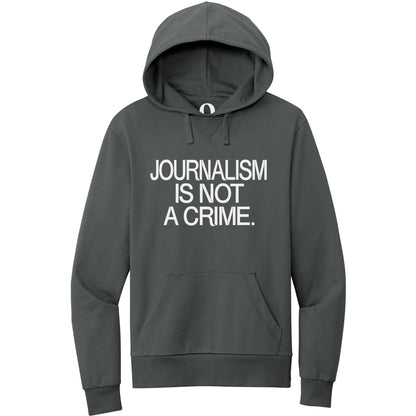 "Journalism is not a crime." Quorum Pullover Hoodie editorial print in Terrain Grey