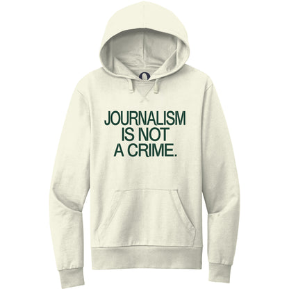 "Journalism is not a crime." Quorum Pullover Hoodie front print in White Sand