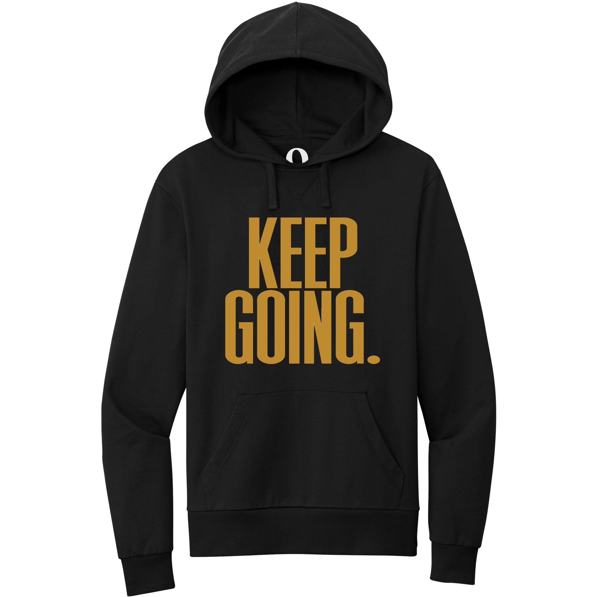 "Keep Going." Quorum Pullover Hoodie front print in Deep Black