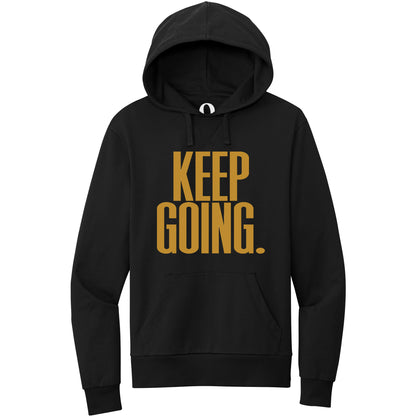 "Keep Going." Quorum Pullover Hoodie front print in Deep Black