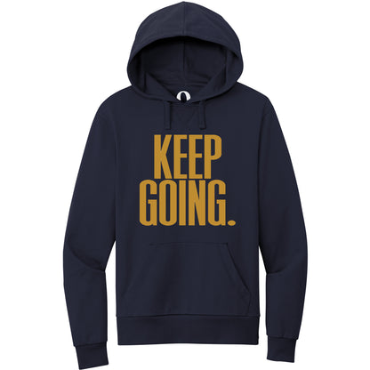"Keep Going." Quorum Pullover Hoodie front print in Night Sky Navy