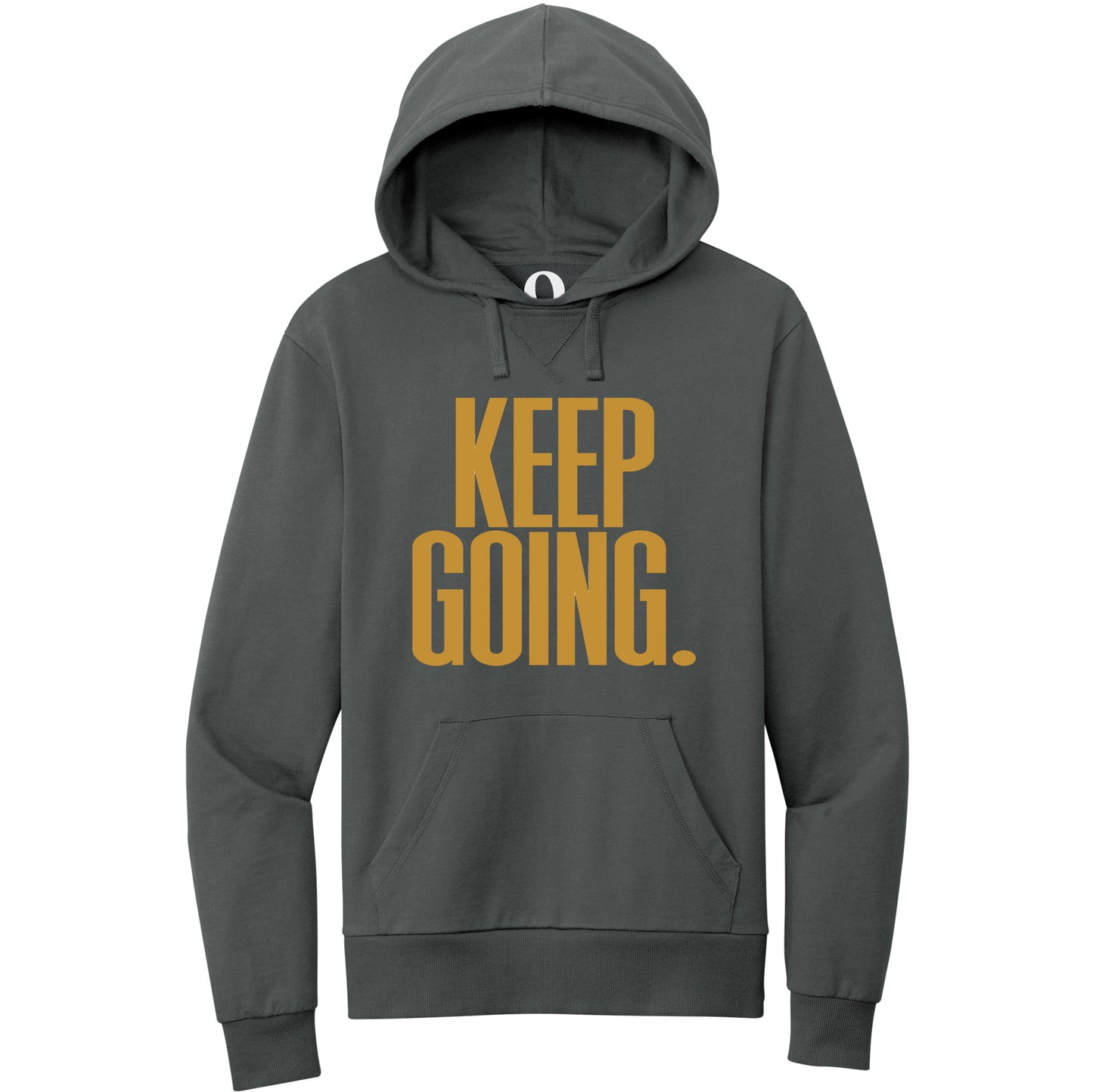 "Keep Going." Quorum Pullover Hoodie front print in Terrain Grey
