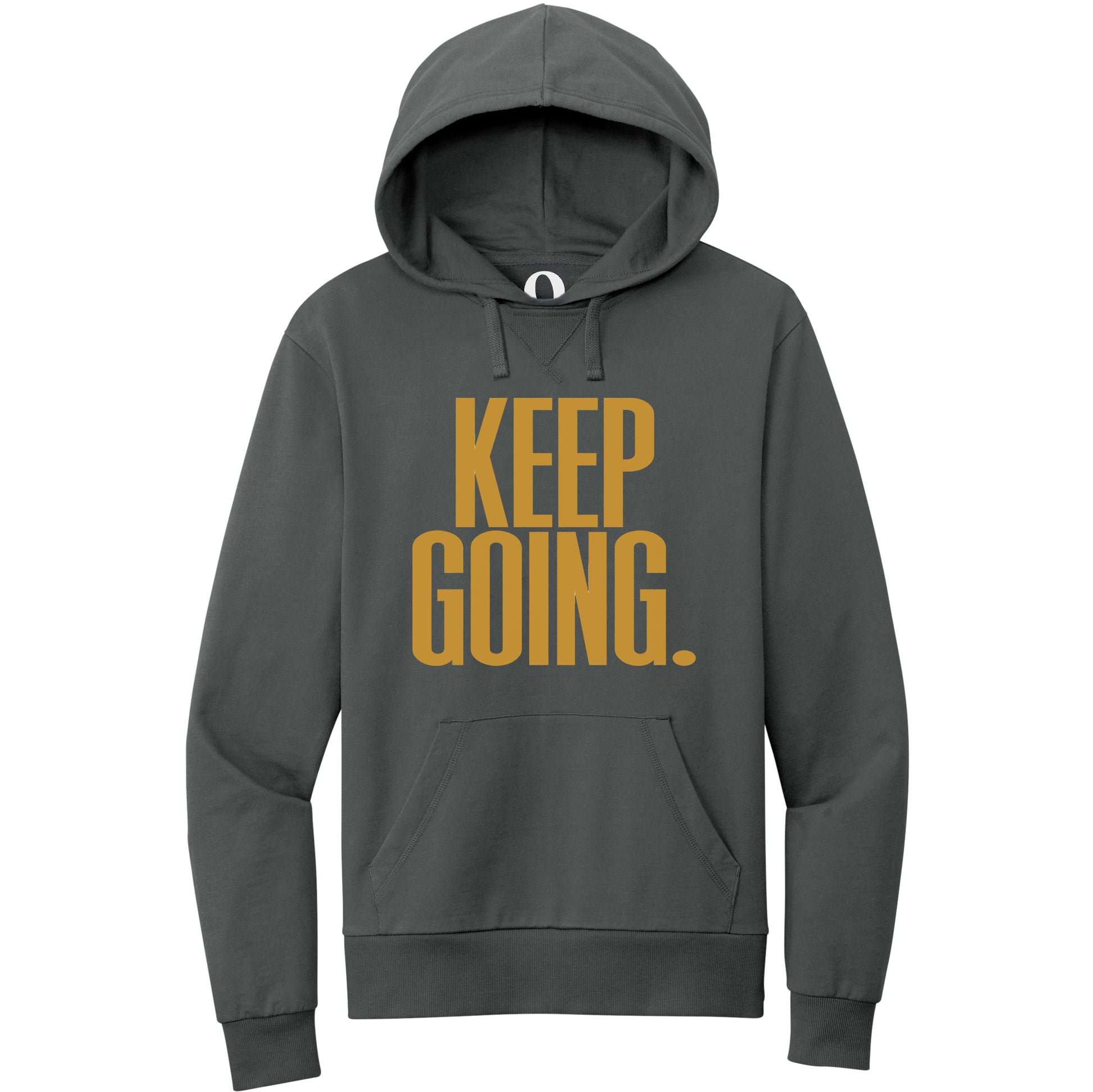 "Keep Going." Quorum Pullover Hoodie front print in Terrain Grey