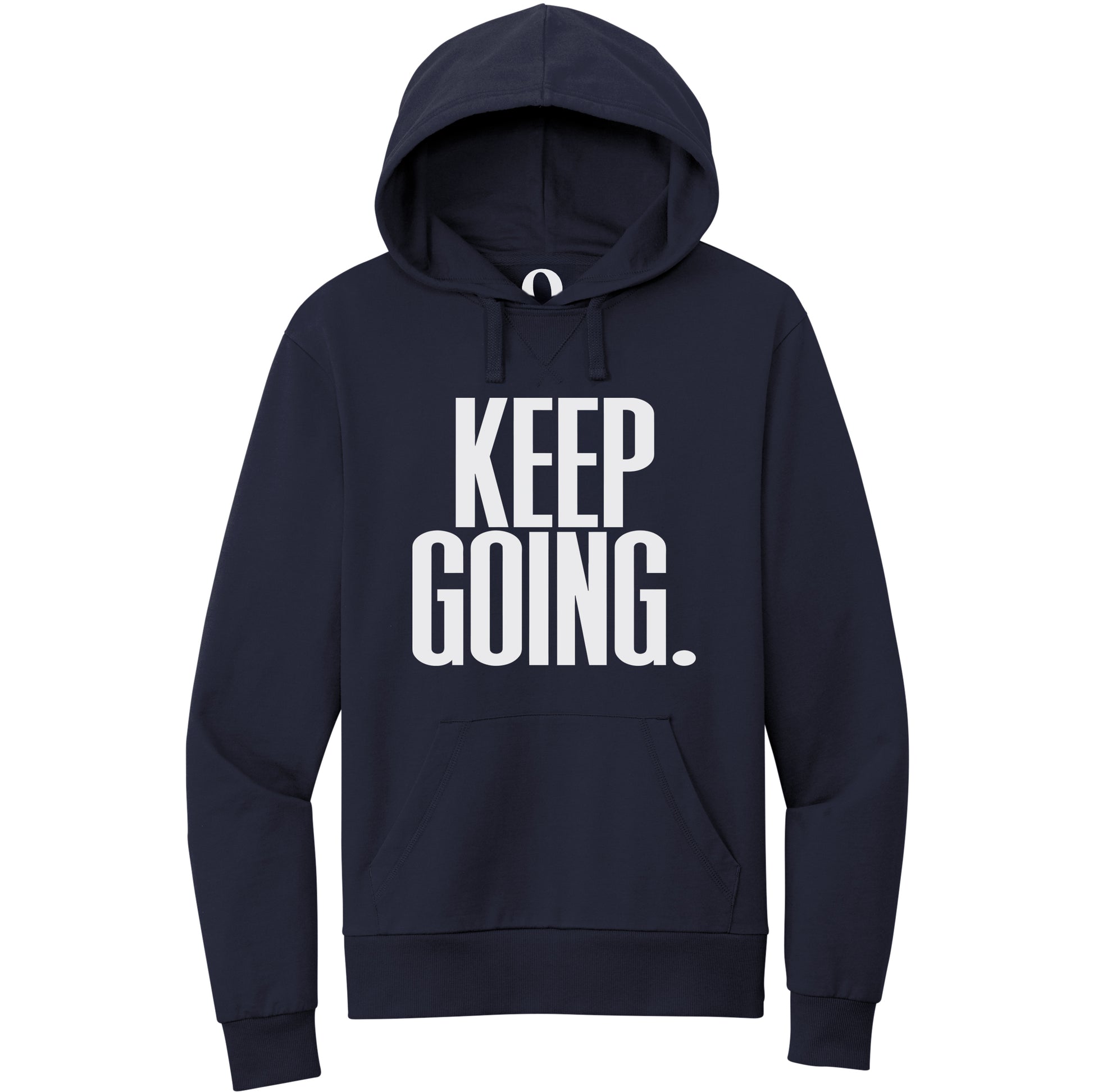 "Keep Going." Quorum Pullover Hoodie editorial print in Night Sky Navy