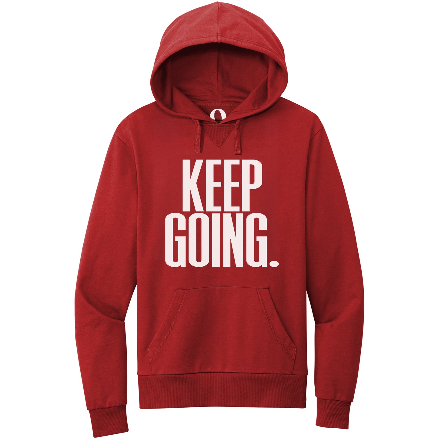 "Keep Going." Quorum Pullover Hoodie editorial print in Revolution Red