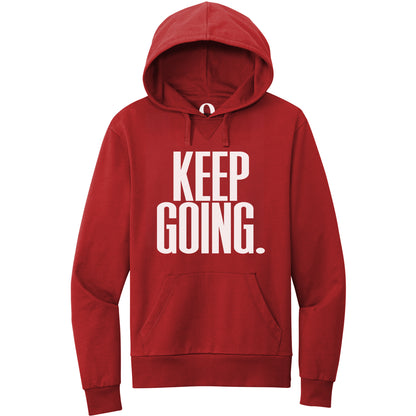 "Keep Going." Quorum Pullover Hoodie editorial print in Revolution Red