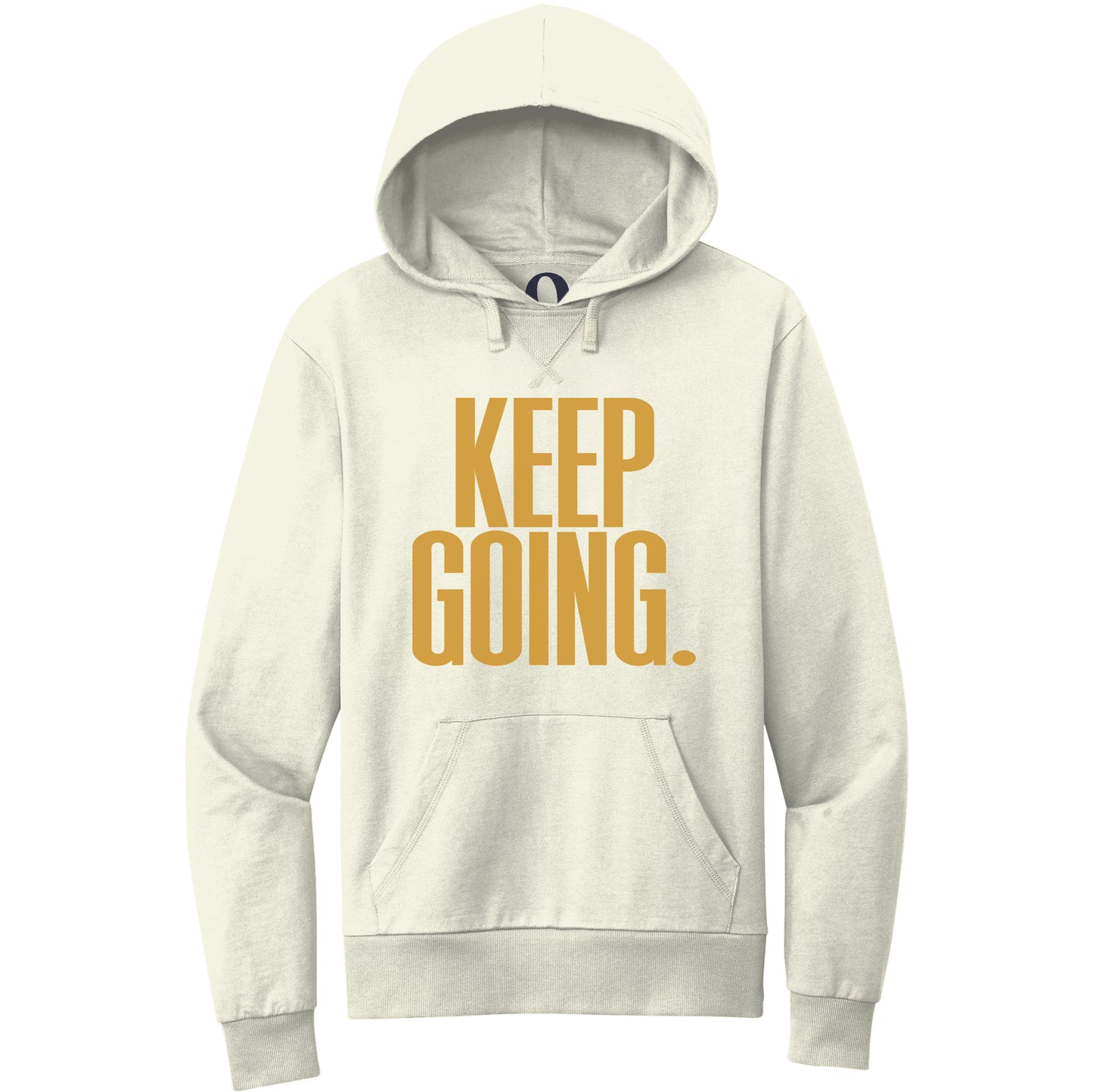 "Keep Going." Quorum Pullover Hoodie front print in White Sand