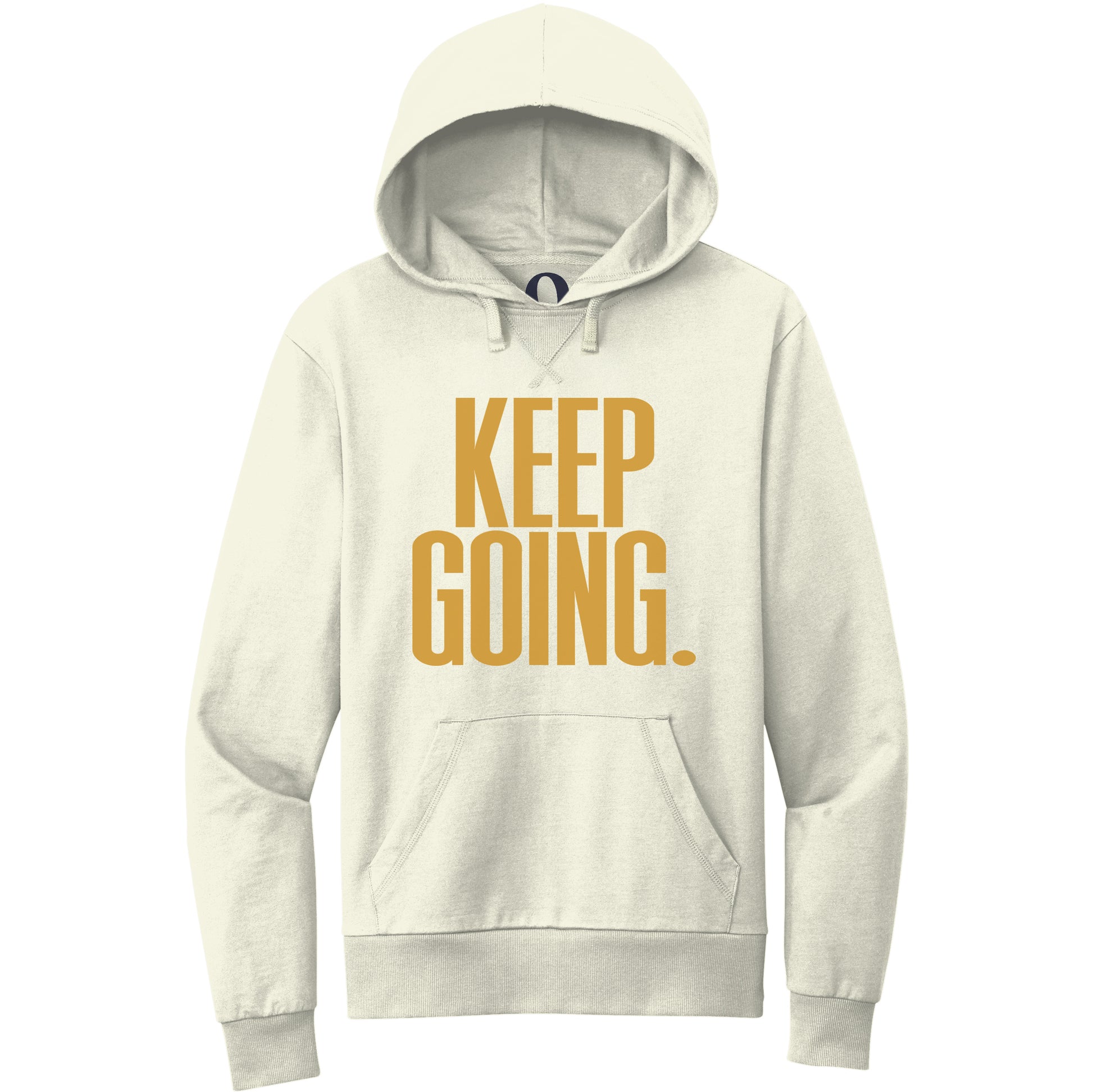 "Keep Going." Quorum Pullover Hoodie front print in White Sand