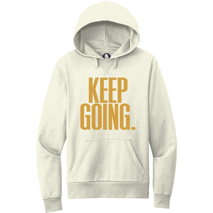 "Keep Going." Quorum Pullover Hoodie front print in White Sand