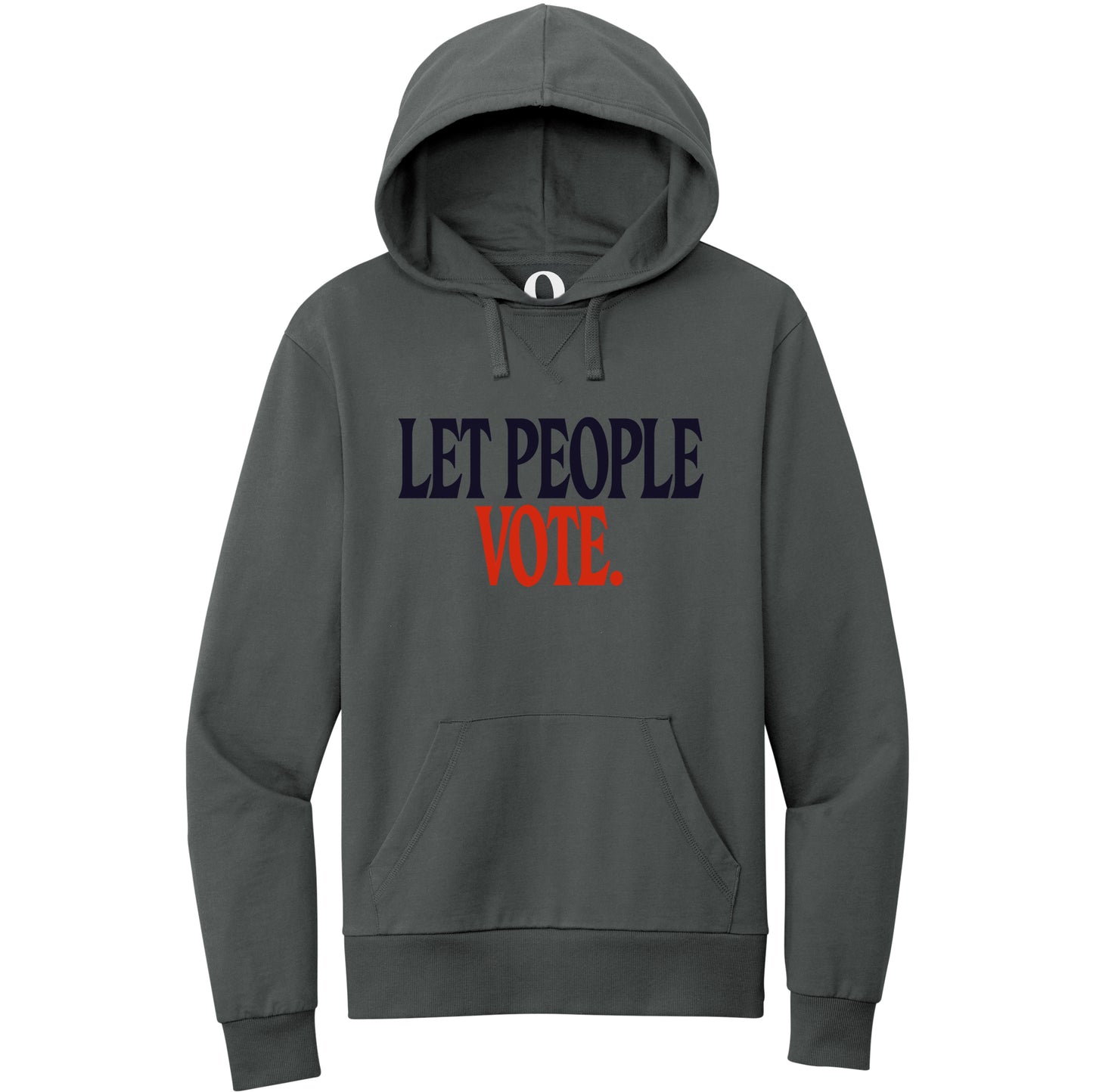 "Let People Vote." Quorum Pullover Hoodie front print in Terrain Grey