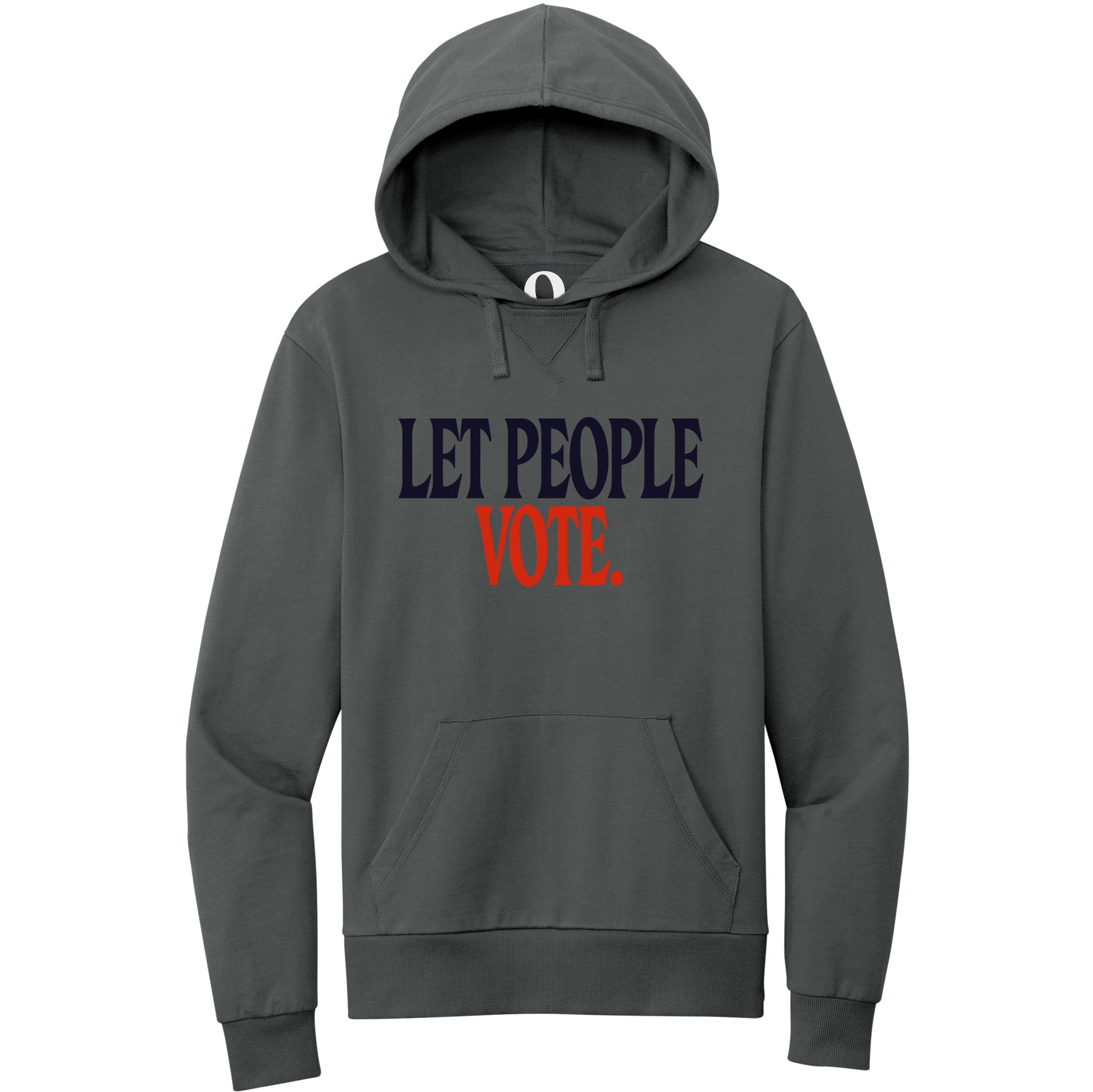"Let People Vote." Quorum Pullover Hoodie front print in Terrain Grey