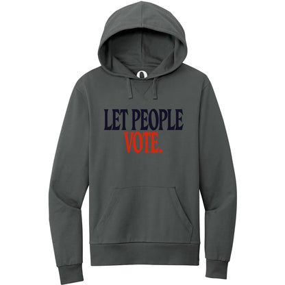 "Let People Vote." Quorum Pullover Hoodie front print in Terrain Grey
