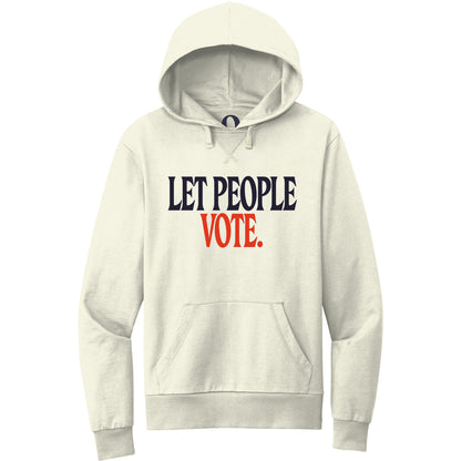 "Let People Vote." Quorum Pullover Hoodie front print in White Sand