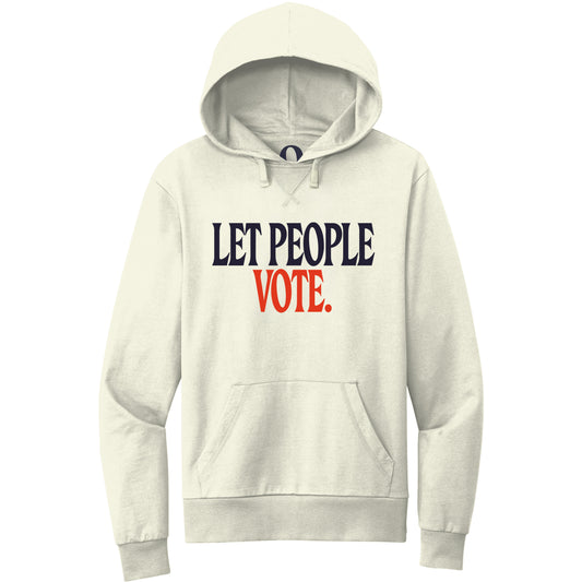 "Let People Vote." Quorum Pullover Hoodie front print in White Sand