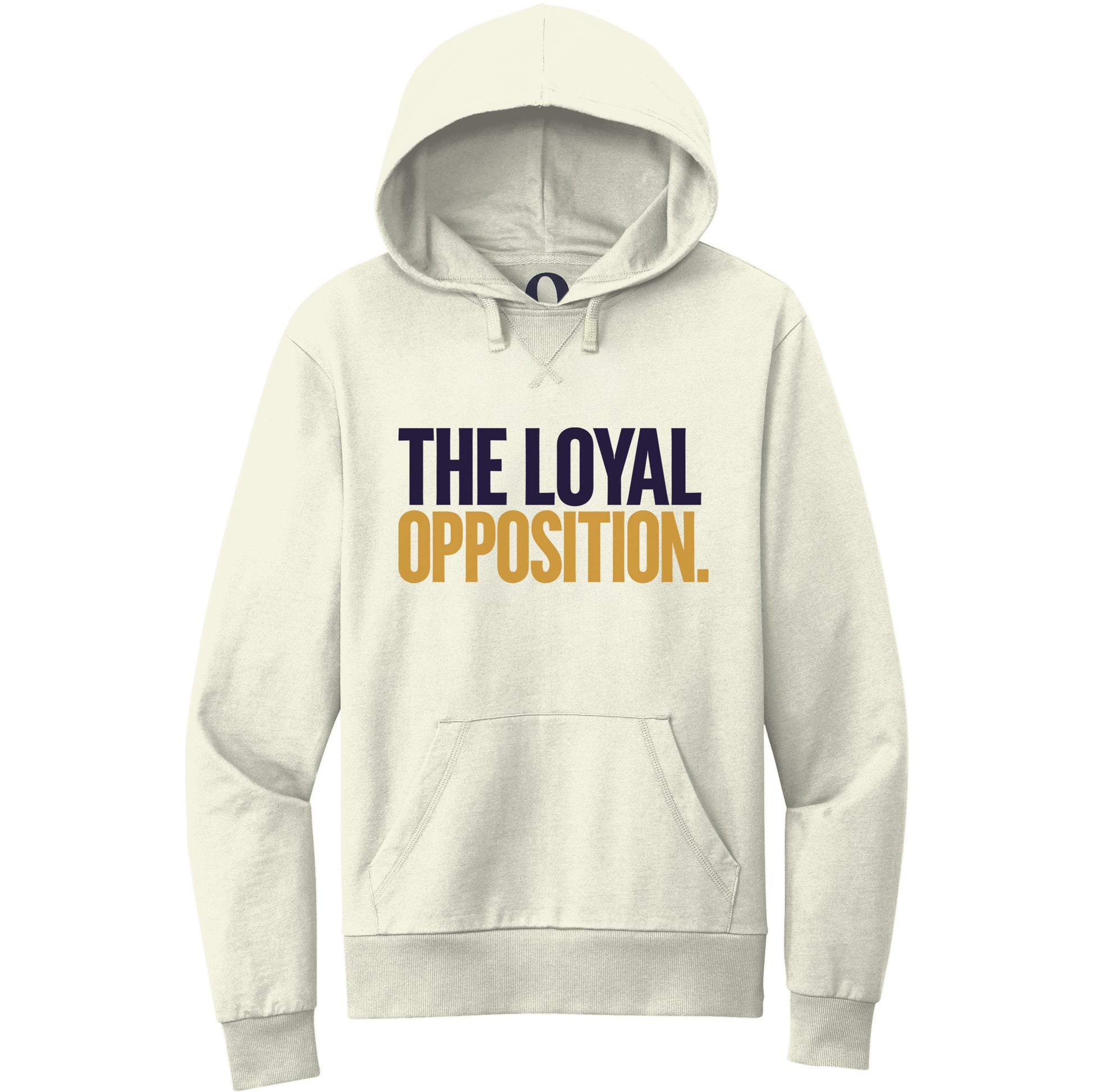 "The Loyal Opposition." Quorum Pullover Hoodie front print in White Sand
