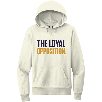 "The Loyal Opposition." Quorum Pullover Hoodie front print in White Sand