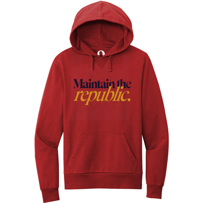 "Maintain the republic." Quorum Pullover Hoodie front print in Revolution Red