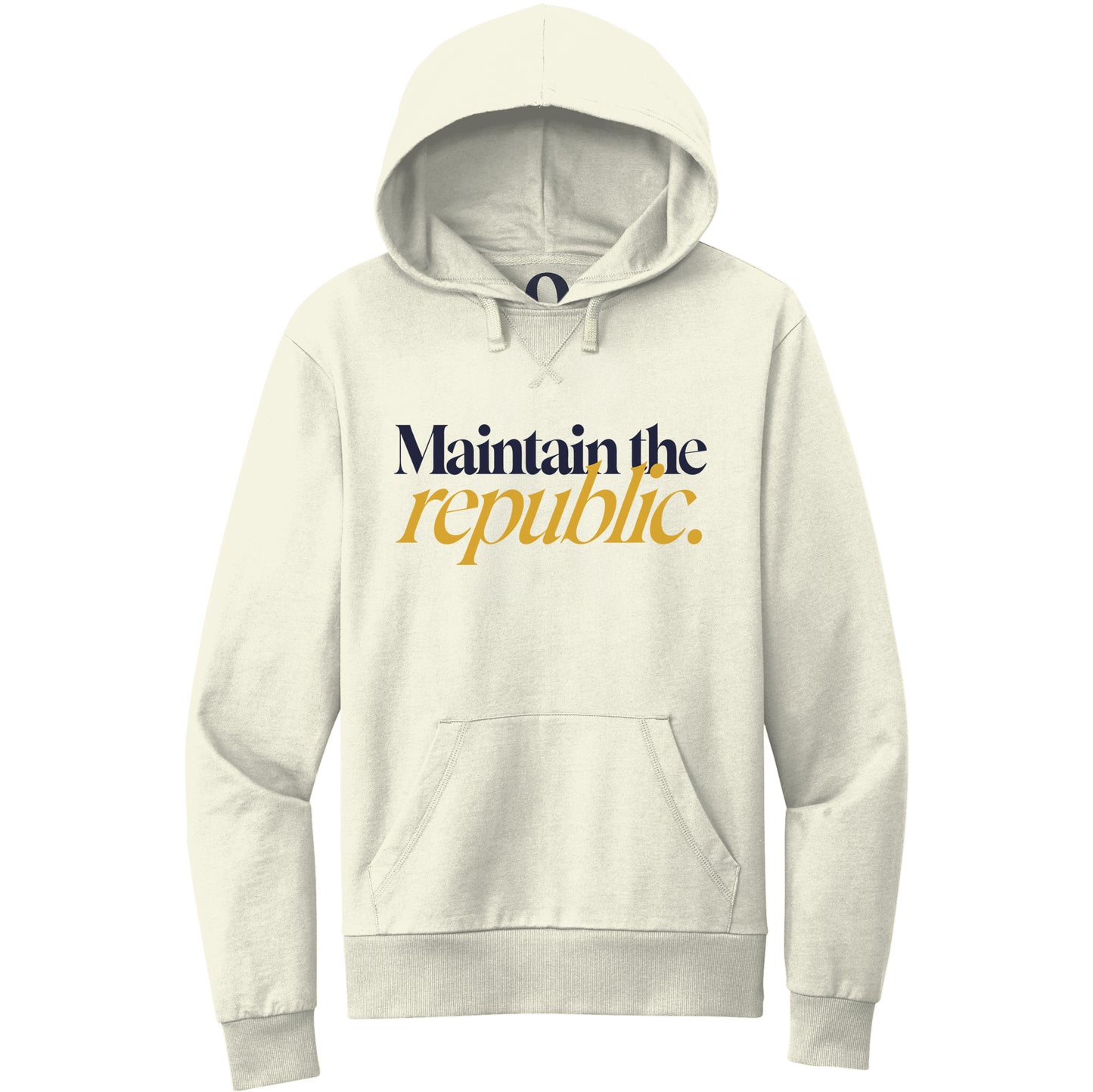 "Maintain the republic." Quorum Pullover Hoodie front print in White Sand