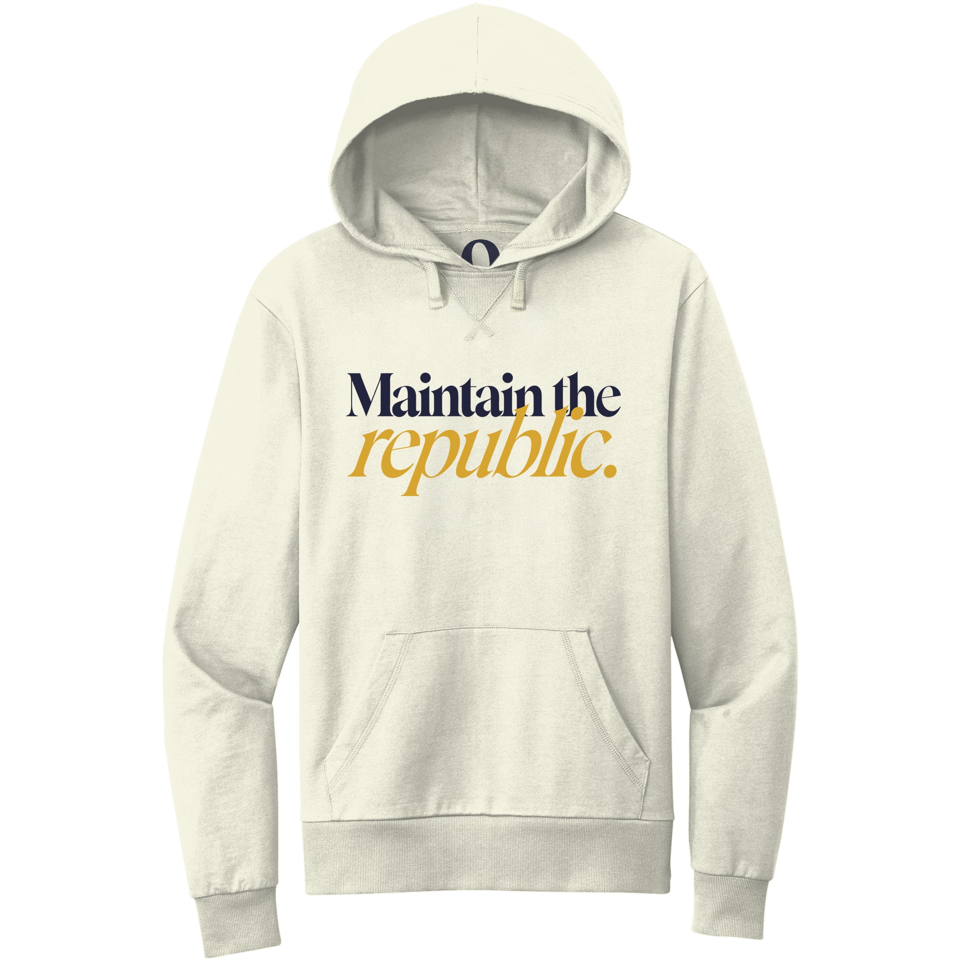 "Maintain the republic." Quorum Pullover Hoodie front print in White Sand