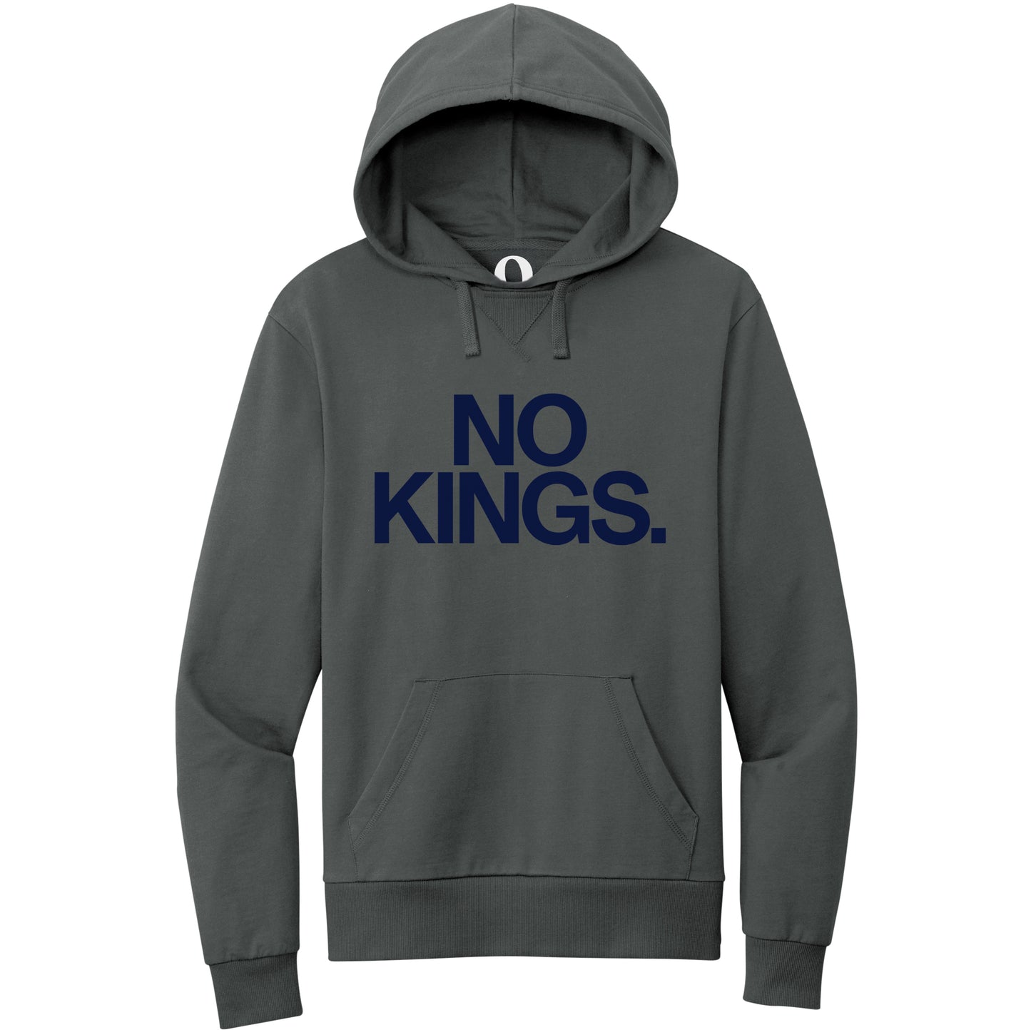 "No Kings." Quorum Pullover Hoodie front print in Terrain Grey