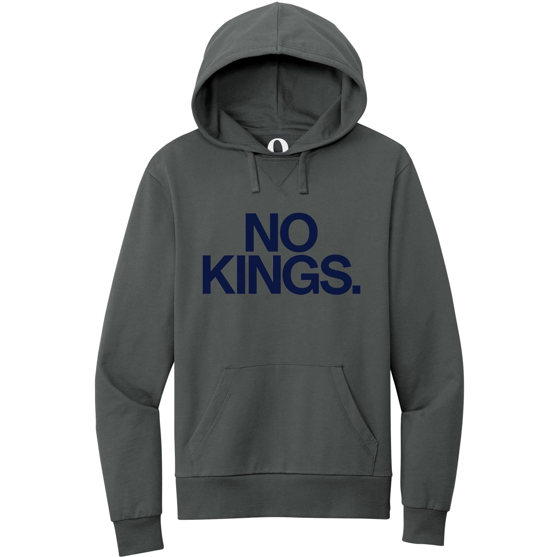 "No Kings." Quorum Pullover Hoodie front print in Terrain Grey