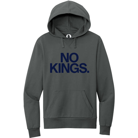 "No Kings." Quorum Pullover Hoodie front print in Terrain Grey