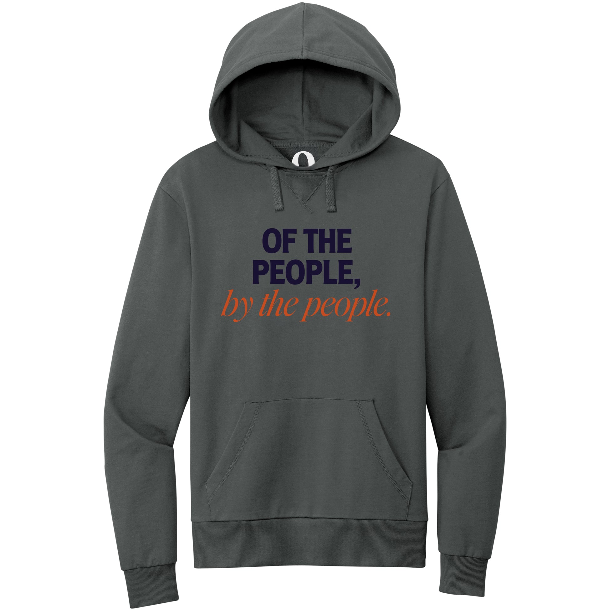 "Of the People, by the People." Quorum Pullover Hoodie front print in Terrain Grey
