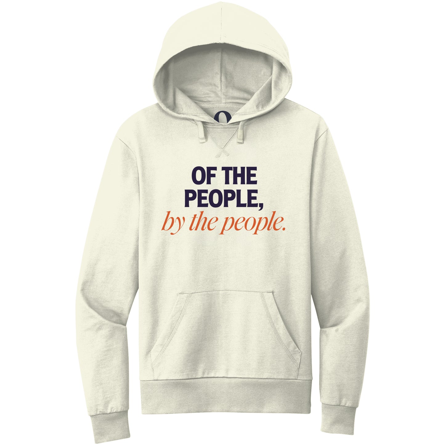 "Of the People, by the People." Quorum Pullover Hoodie front print in White Sand
