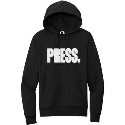 "Press." Quorum Pullover Hoodie editorial print in Deep Black