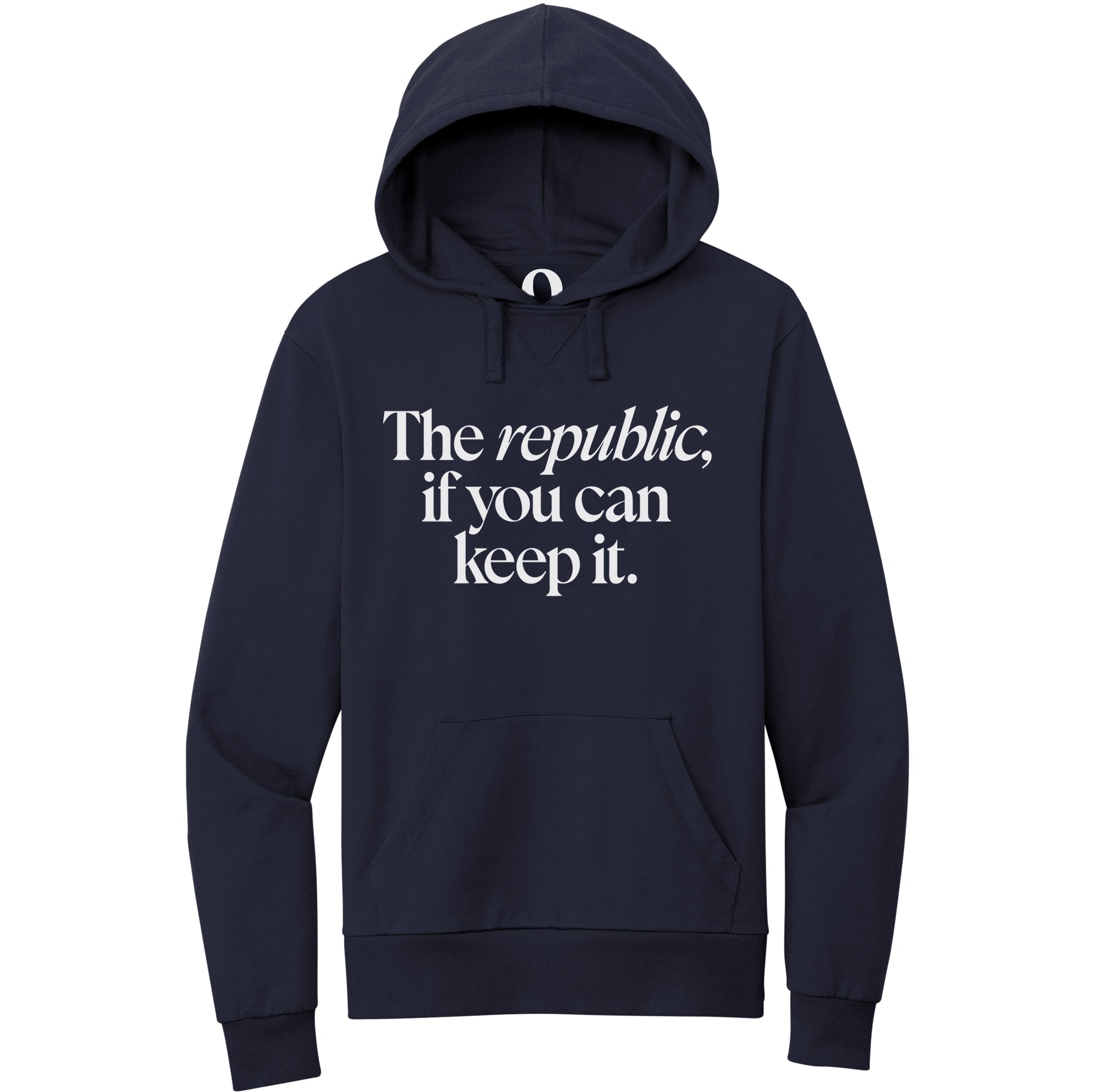 "The republic, if you can keep it." Quorum Pullover Hoodie editorial print in Night Sky Navy