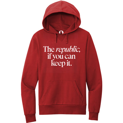 "The republic, if you can keep it." Quorum Pullover Hoodie editorial print in Revolution Red