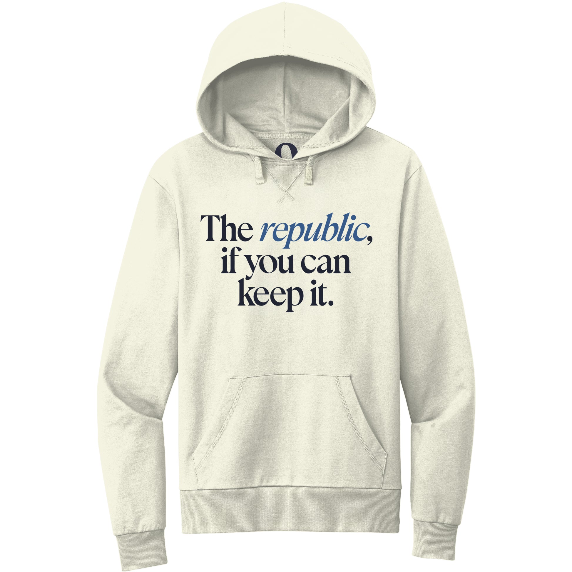 "The republic, if you can keep it." Quorum Pullover Hoodie front print in White Sand