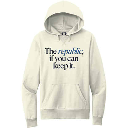 "The republic, if you can keep it." Quorum Pullover Hoodie front print in White Sand