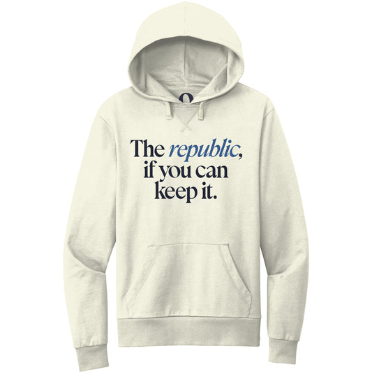 "The republic, if you can keep it." Quorum Pullover Hoodie front print in White Sand