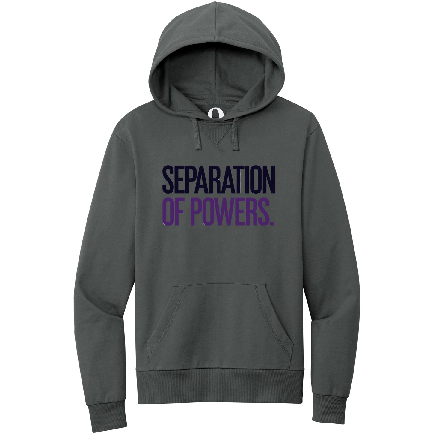 "Separation of Powers." Quorum Pullover Hoodie front print in Terrain Grey