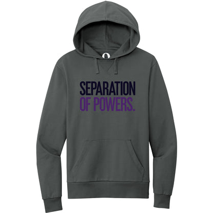 "Separation of Powers." Quorum Pullover Hoodie front print in Terrain Grey
