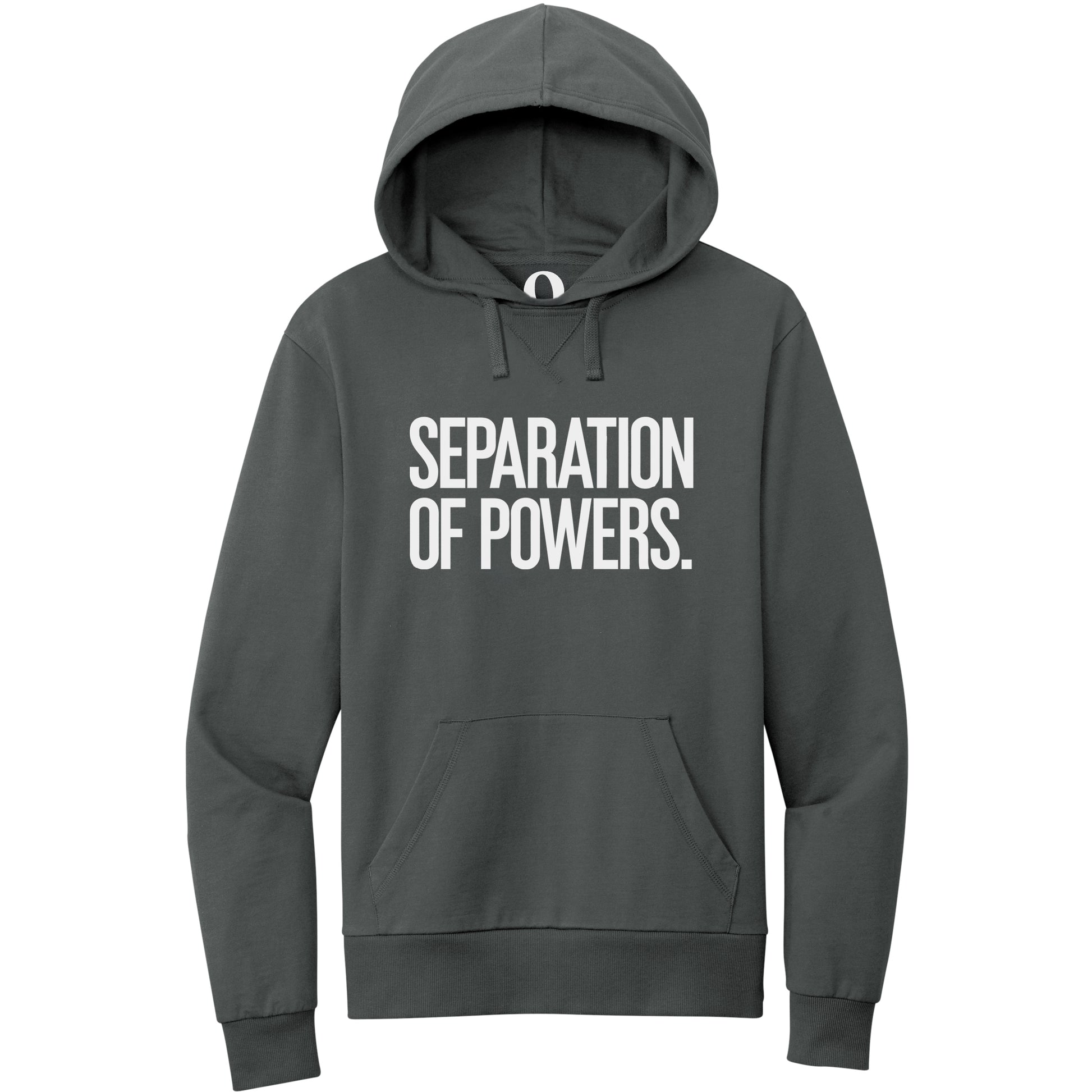 "Separation of Powers." Quorum Pullover Hoodie editorial print in Terrain Grey