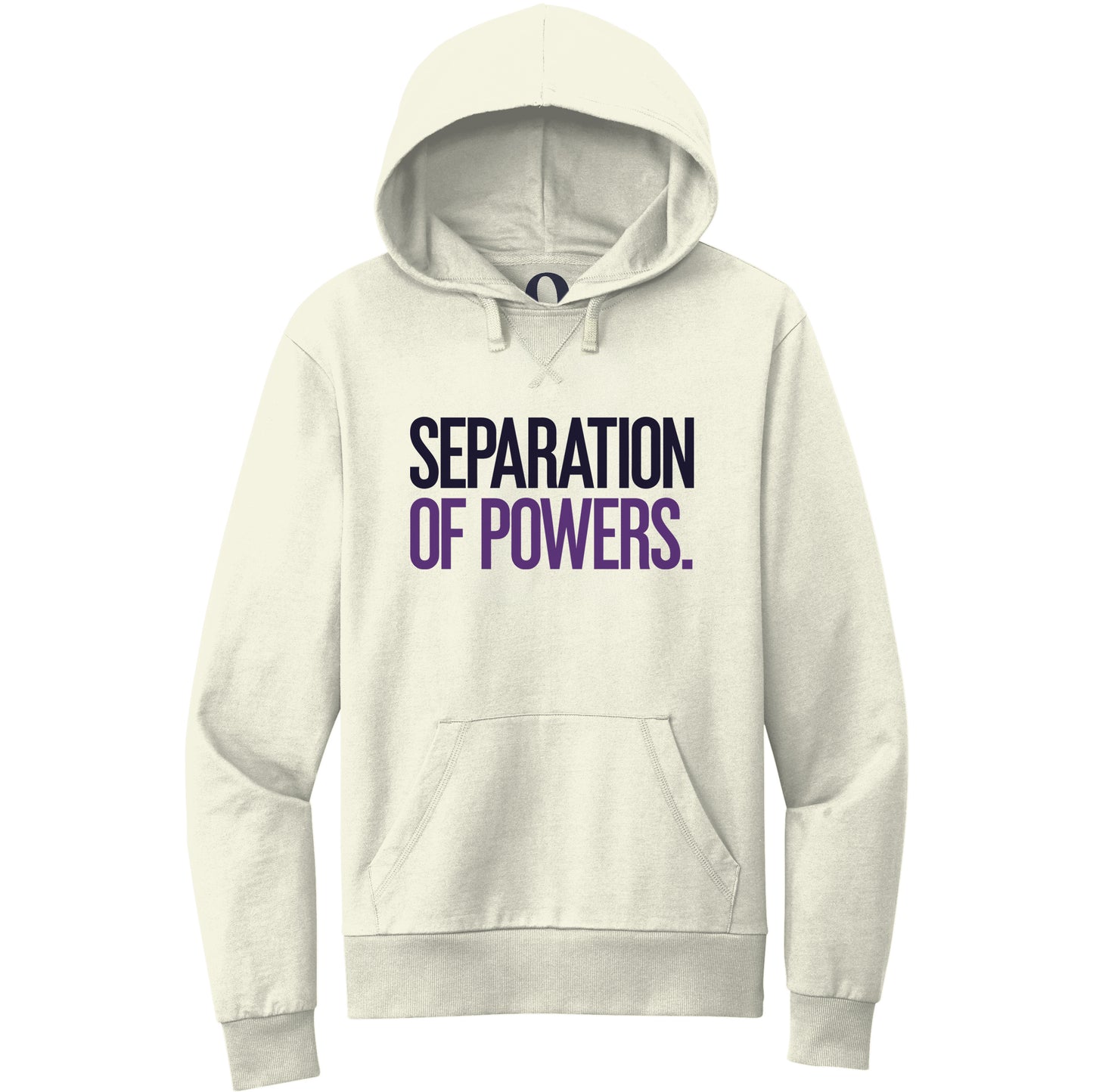 "Separation of Powers." Quorum Pullover Hoodie front print in White Sand
