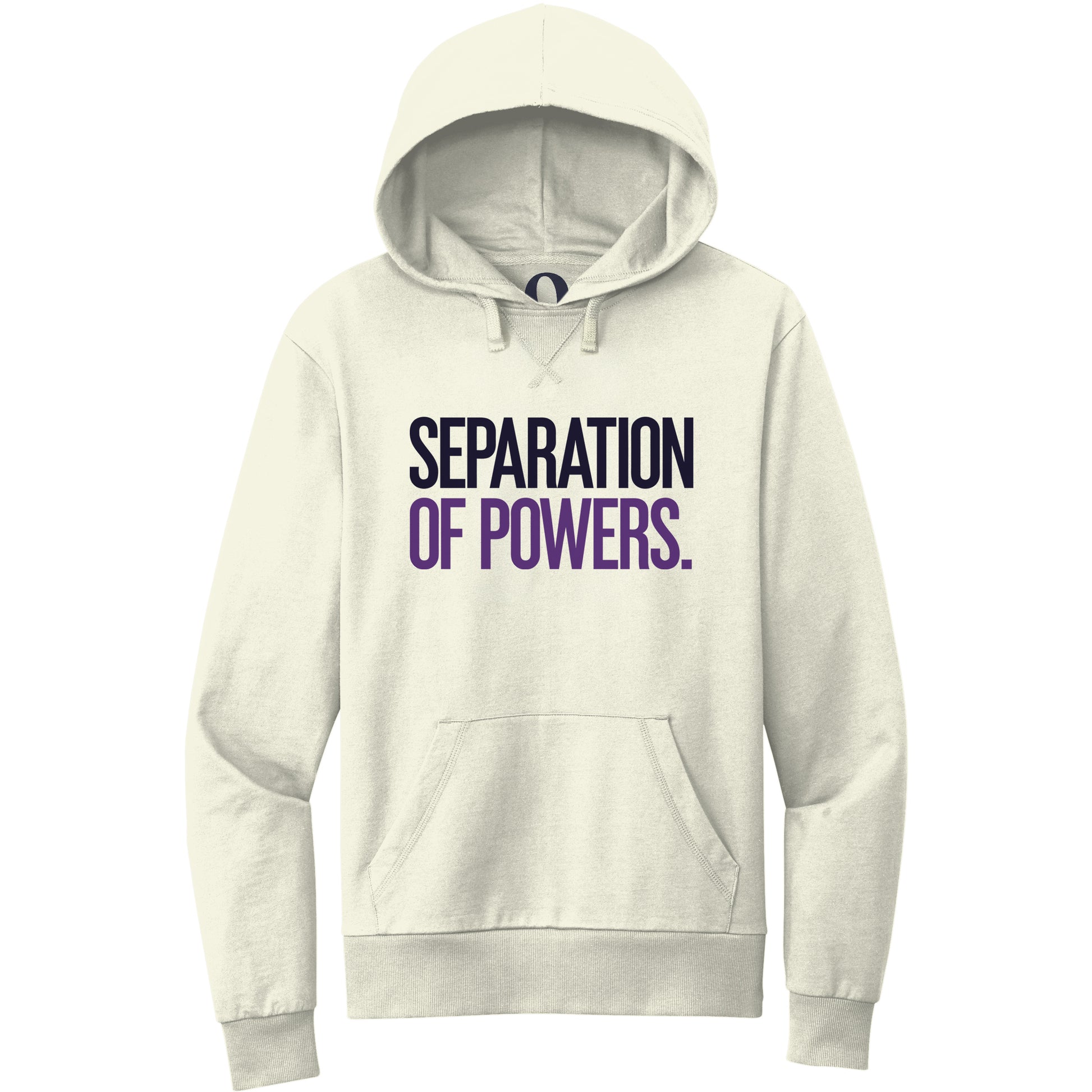"Separation of Powers." Quorum Pullover Hoodie front print in White Sand