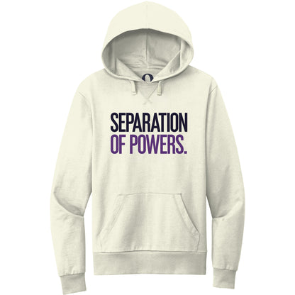 "Separation of Powers." Quorum Pullover Hoodie front print in White Sand
