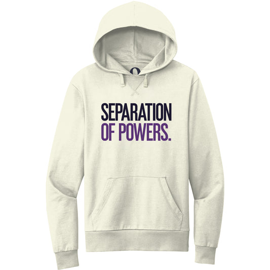 "Separation of Powers." Quorum Pullover Hoodie front print in White Sand