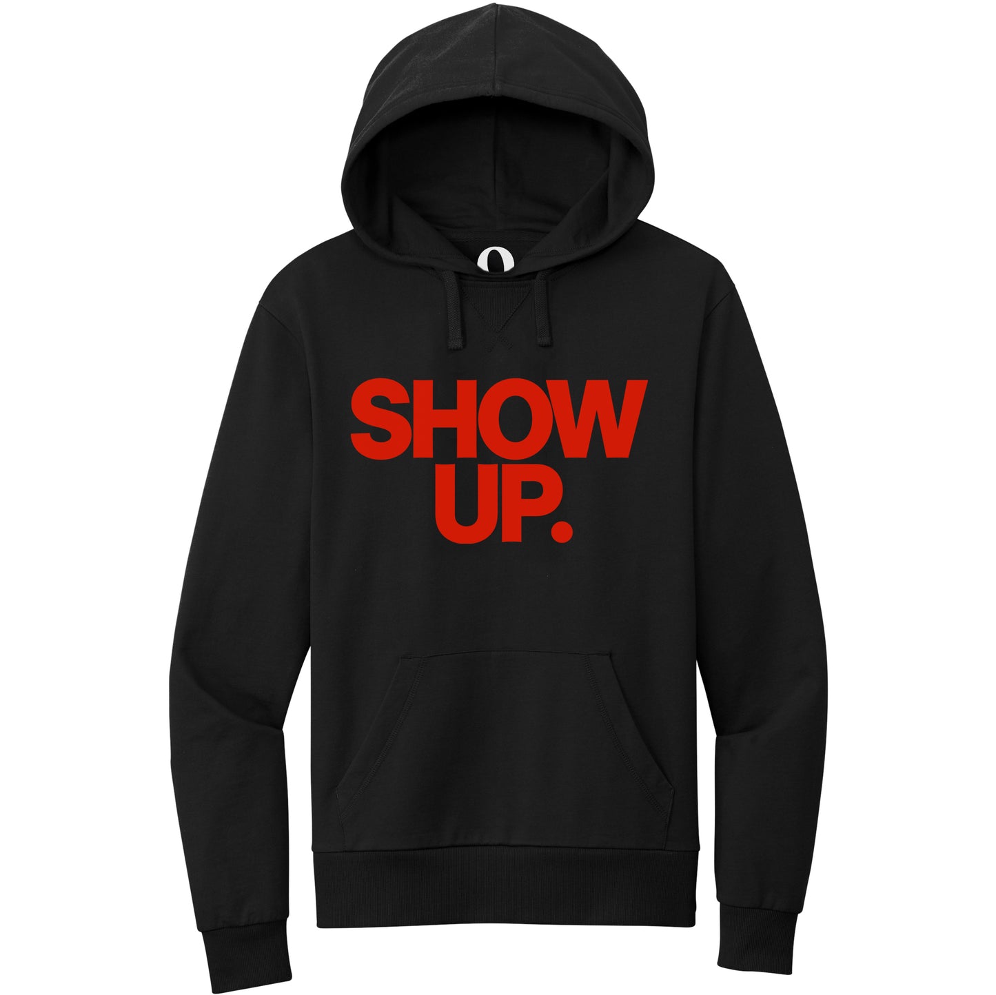 "Show up. Stand up. Suit up." Quorum Pullover Hoodie front print in Deep Black
