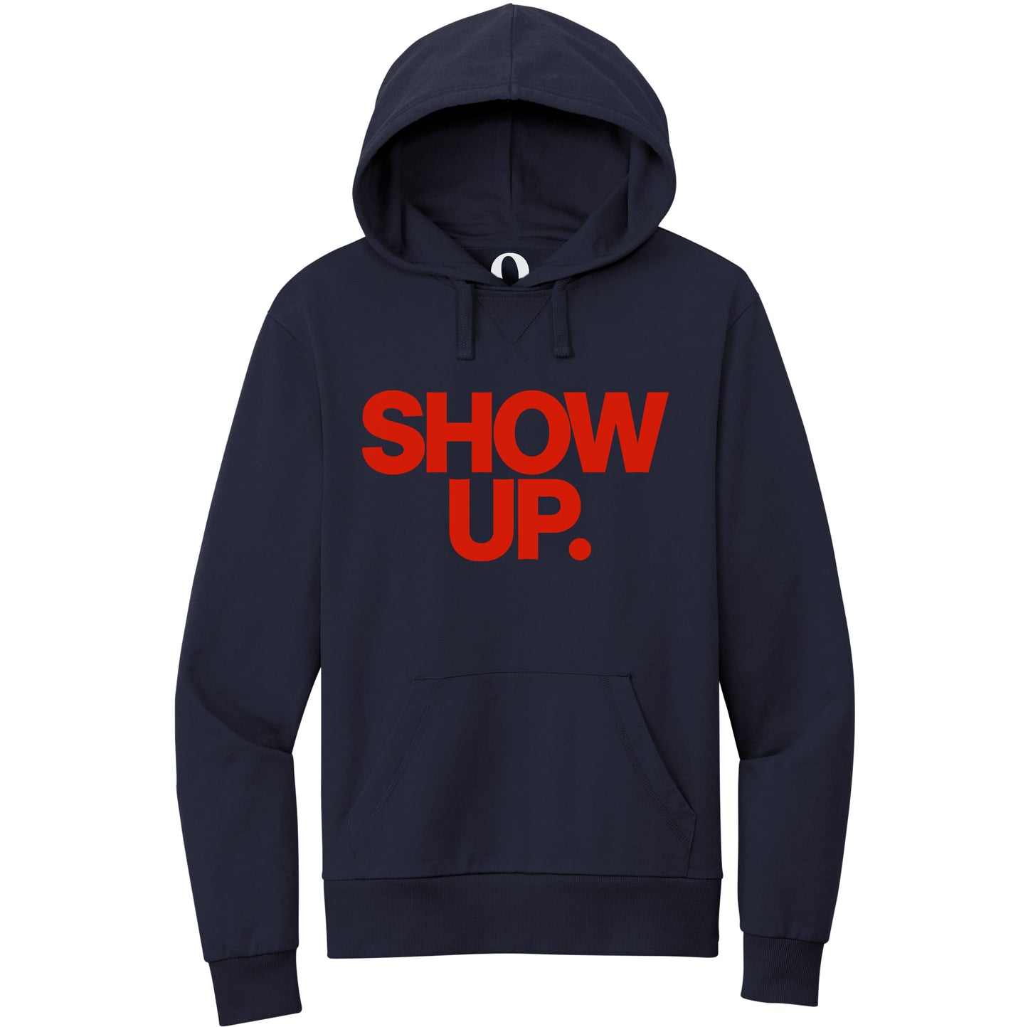 "Show up. Stand up. Suit up." Quorum Pullover Hoodie front print in Night Sky Navy