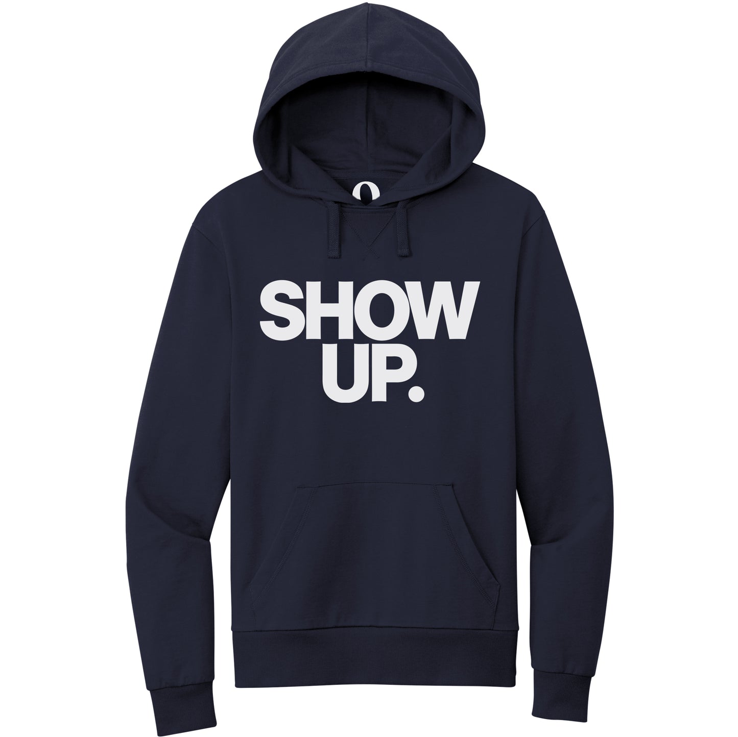 "Show up. Stand up. Suit up." Quorum Pullover Hoodie editorial print in Night Sky Navy