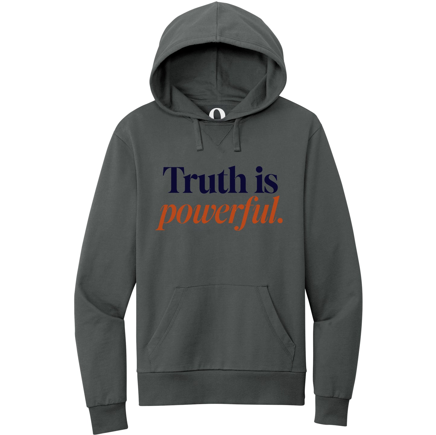 "Truth is powerful." Quorum Pullover Hoodie front print in Terrain Grey